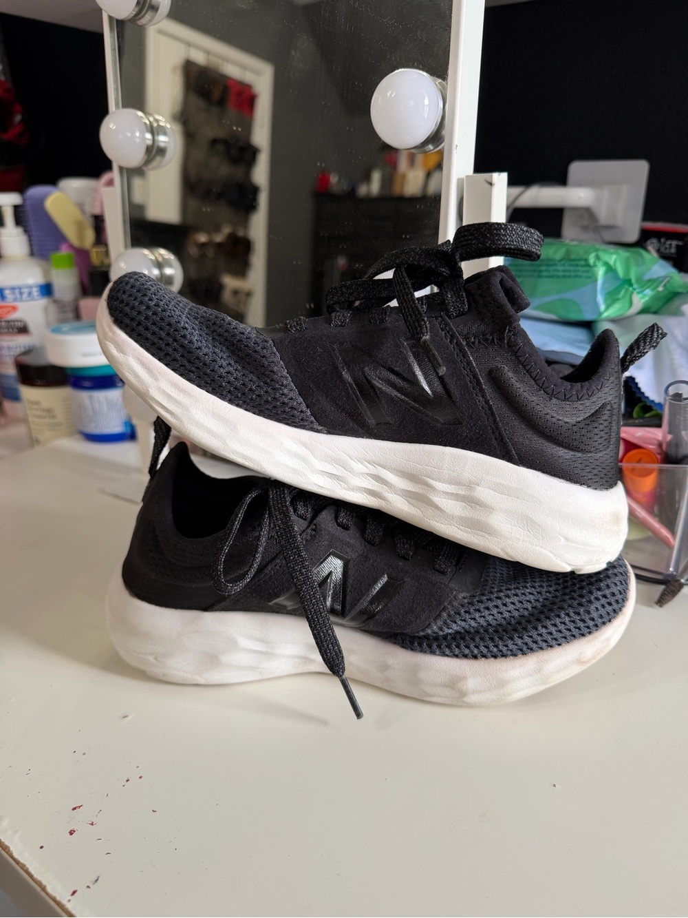 New Balance Black and White Knit Running Shoes